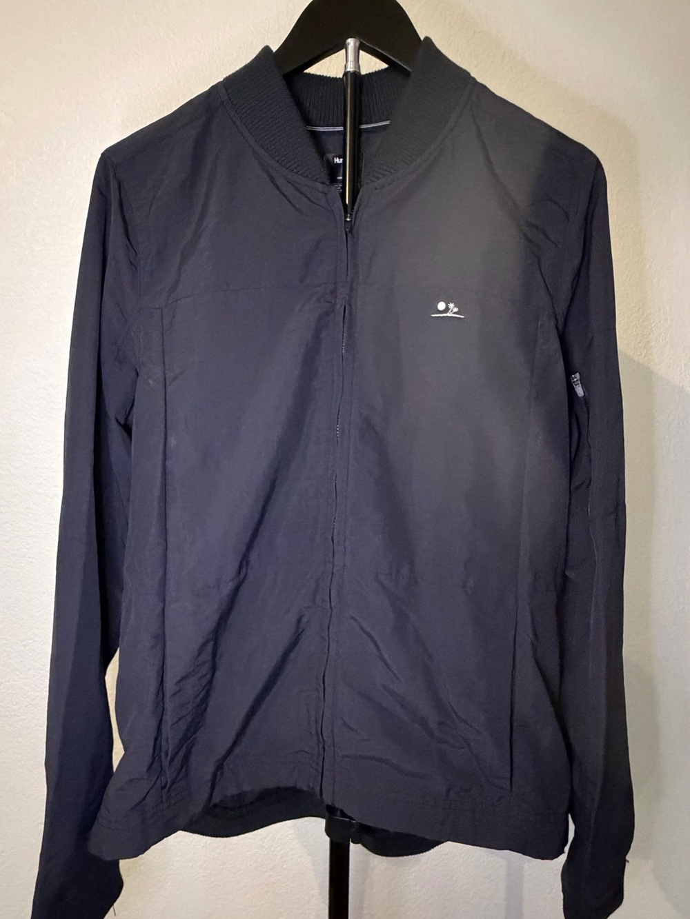 Hurley Full Zip Windbreaker Jacket Size Medium Black Palm Tree Logo